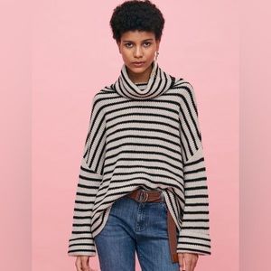100% Cashmere Oversized Striped Turtleneck Sweater